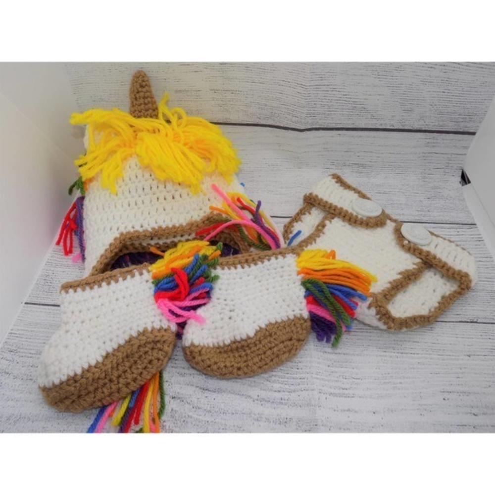 Unicorn Hat and‎ Diaper Cover Set